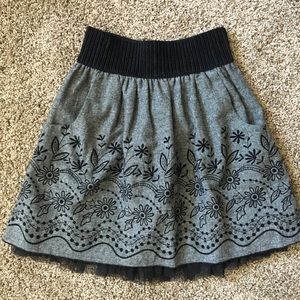 Grey and Black Embroidered Skirt with Pockets